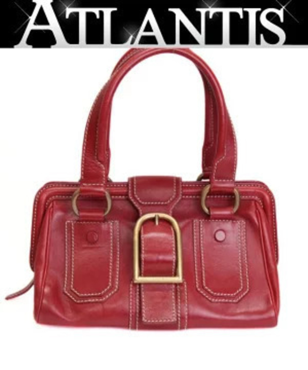 Celine Ella frame bag contrast topstitching prominent front buckle Red